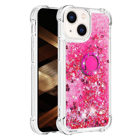 Custodia Silicone Cover Morbida Bling-Bling con Anello Supporto S01 per Apple iPhone 14 Rosa Caldo