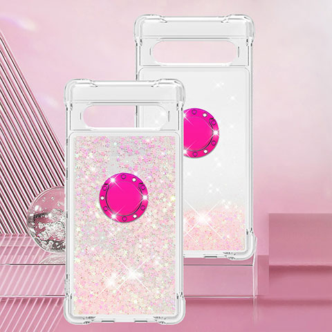 Custodia Silicone Cover Morbida Bling-Bling con Anello Supporto S01 per Google Pixel 7a 5G Rosa