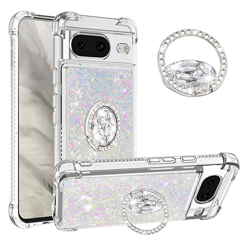 Custodia Silicone Cover Morbida Bling-Bling con Anello Supporto S01 per Google Pixel 8 5G Rosa