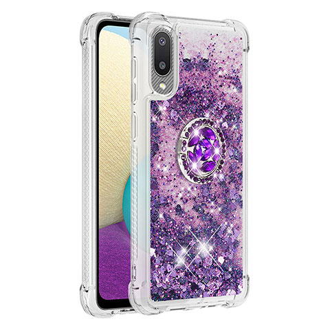 Custodia Silicone Cover Morbida Bling-Bling con Anello Supporto S01 per Samsung Galaxy A02 Viola