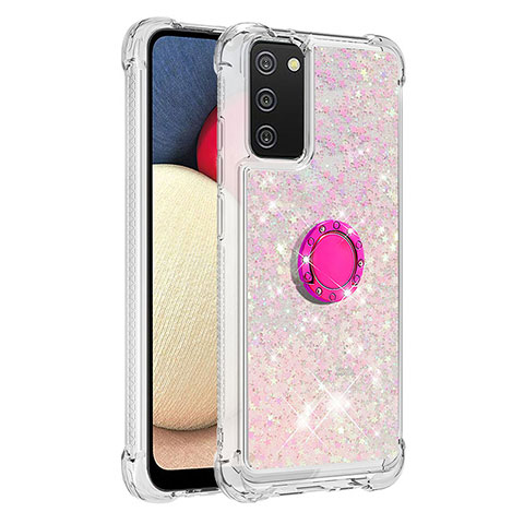 Custodia Silicone Cover Morbida Bling-Bling con Anello Supporto S01 per Samsung Galaxy A03s Rosa