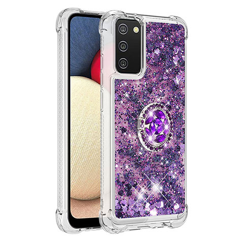 Custodia Silicone Cover Morbida Bling-Bling con Anello Supporto S01 per Samsung Galaxy A03s Viola