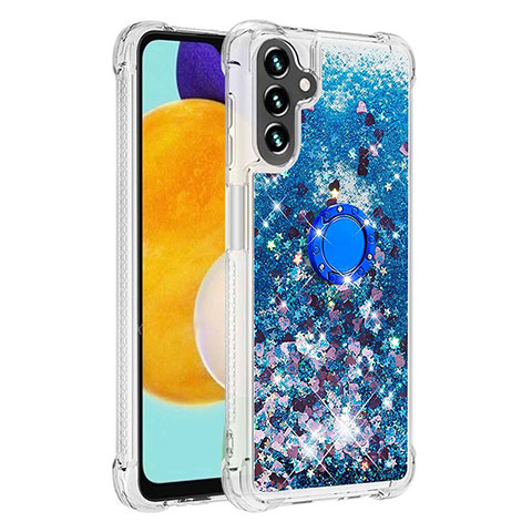 Custodia Silicone Cover Morbida Bling-Bling con Anello Supporto S01 per Samsung Galaxy A04s Blu