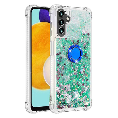 Custodia Silicone Cover Morbida Bling-Bling con Anello Supporto S01 per Samsung Galaxy A04s Verde