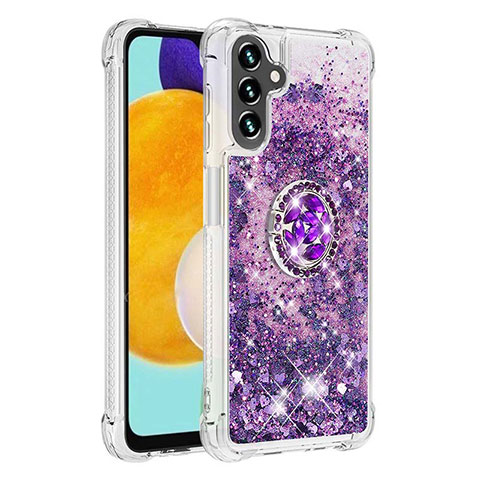 Custodia Silicone Cover Morbida Bling-Bling con Anello Supporto S01 per Samsung Galaxy A04s Viola