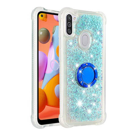 Custodia Silicone Cover Morbida Bling-Bling con Anello Supporto S01 per Samsung Galaxy A11 Cielo Blu