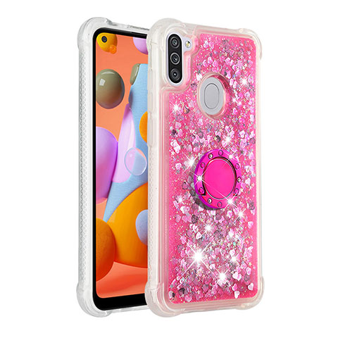 Custodia Silicone Cover Morbida Bling-Bling con Anello Supporto S01 per Samsung Galaxy A11 Rosa Caldo