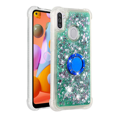 Custodia Silicone Cover Morbida Bling-Bling con Anello Supporto S01 per Samsung Galaxy A11 Verde