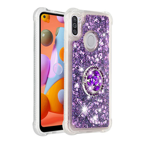 Custodia Silicone Cover Morbida Bling-Bling con Anello Supporto S01 per Samsung Galaxy A11 Viola