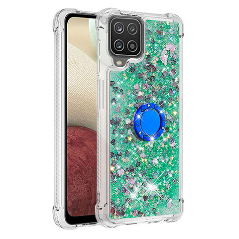 Custodia Silicone Cover Morbida Bling-Bling con Anello Supporto S01 per Samsung Galaxy A12 5G Verde