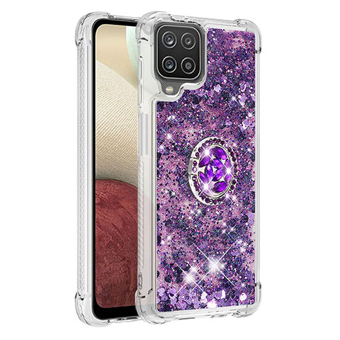 Custodia Silicone Cover Morbida Bling-Bling con Anello Supporto S01 per Samsung Galaxy A12 Nacho Viola