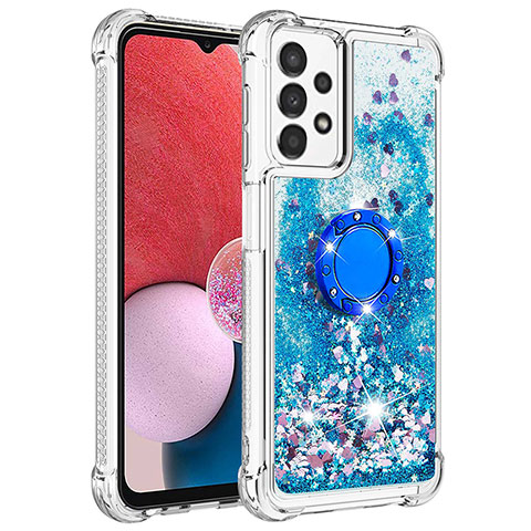 Custodia Silicone Cover Morbida Bling-Bling con Anello Supporto S01 per Samsung Galaxy A13 4G Blu