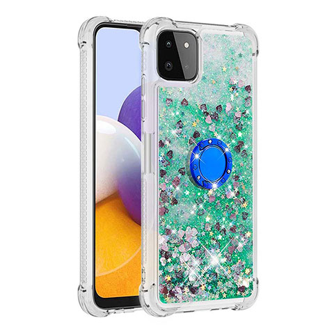 Custodia Silicone Cover Morbida Bling-Bling con Anello Supporto S01 per Samsung Galaxy A22 5G Verde