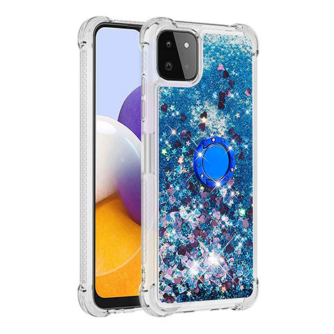 Custodia Silicone Cover Morbida Bling-Bling con Anello Supporto S01 per Samsung Galaxy A22s 5G Blu