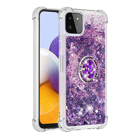 Custodia Silicone Cover Morbida Bling-Bling con Anello Supporto S01 per Samsung Galaxy A22s 5G Viola