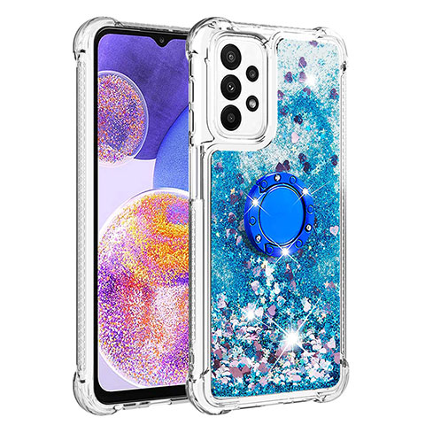 Custodia Silicone Cover Morbida Bling-Bling con Anello Supporto S01 per Samsung Galaxy A23 4G Blu