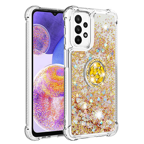 Custodia Silicone Cover Morbida Bling-Bling con Anello Supporto S01 per Samsung Galaxy A23 4G Oro