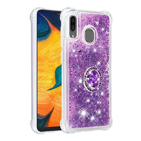 Custodia Silicone Cover Morbida Bling-Bling con Anello Supporto S01 per Samsung Galaxy A30 Viola