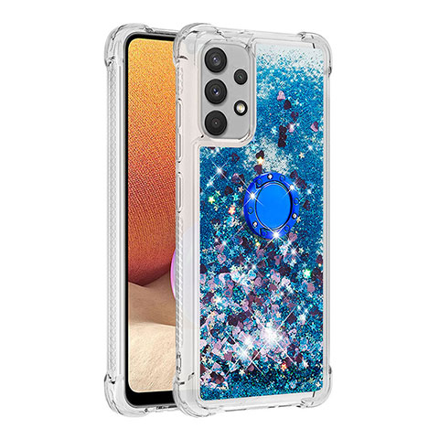 Custodia Silicone Cover Morbida Bling-Bling con Anello Supporto S01 per Samsung Galaxy A32 5G Blu