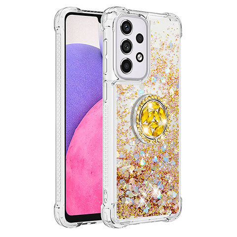 Custodia Silicone Cover Morbida Bling-Bling con Anello Supporto S01 per Samsung Galaxy A33 5G Oro