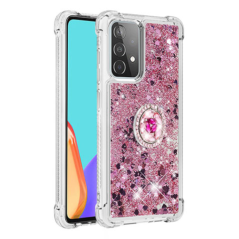 Custodia Silicone Cover Morbida Bling-Bling con Anello Supporto S01 per Samsung Galaxy A52 5G Viola