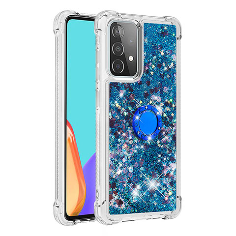Custodia Silicone Cover Morbida Bling-Bling con Anello Supporto S01 per Samsung Galaxy A52s 5G Blu
