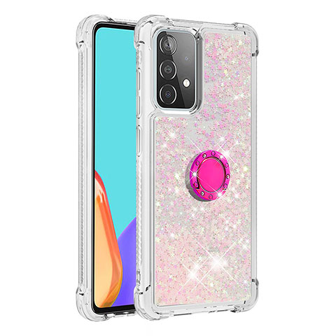 Custodia Silicone Cover Morbida Bling-Bling con Anello Supporto S01 per Samsung Galaxy A52s 5G Rosa Caldo