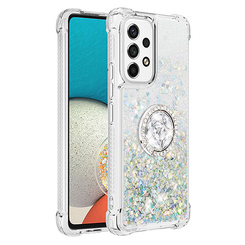 Custodia Silicone Cover Morbida Bling-Bling con Anello Supporto S01 per Samsung Galaxy A53 5G Argento