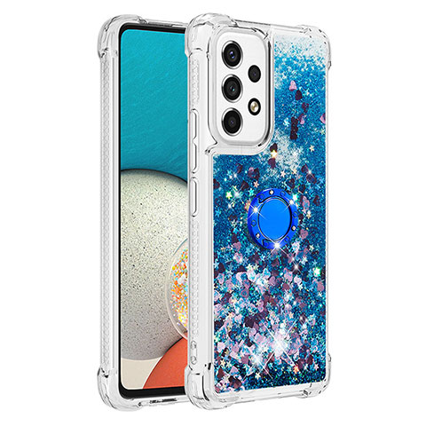 Custodia Silicone Cover Morbida Bling-Bling con Anello Supporto S01 per Samsung Galaxy A53 5G Blu