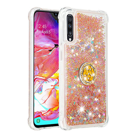 Custodia Silicone Cover Morbida Bling-Bling con Anello Supporto S01 per Samsung Galaxy A70S Oro