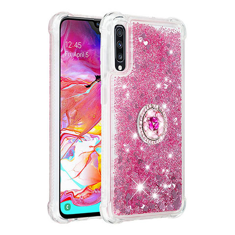 Custodia Silicone Cover Morbida Bling-Bling con Anello Supporto S01 per Samsung Galaxy A70S Rosso