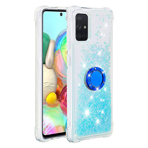 Custodia Silicone Cover Morbida Bling-Bling con Anello Supporto S01 per Samsung Galaxy A71 4G A715 Cielo Blu