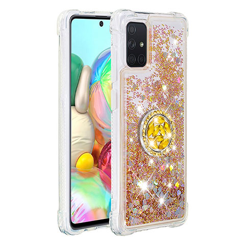 Custodia Silicone Cover Morbida Bling-Bling con Anello Supporto S01 per Samsung Galaxy A71 4G A715 Oro