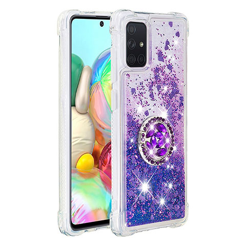 Custodia Silicone Cover Morbida Bling-Bling con Anello Supporto S01 per Samsung Galaxy A71 4G A715 Viola