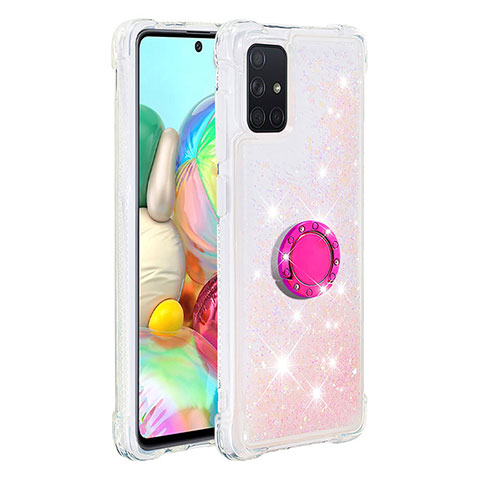 Custodia Silicone Cover Morbida Bling-Bling con Anello Supporto S01 per Samsung Galaxy A71 5G Rosa