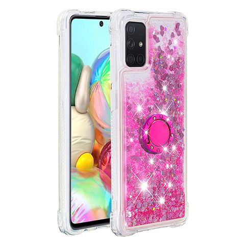 Custodia Silicone Cover Morbida Bling-Bling con Anello Supporto S01 per Samsung Galaxy A71 5G Rosa Caldo