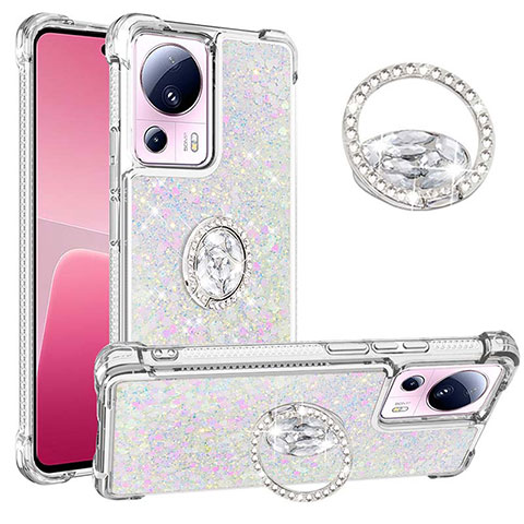 Custodia Silicone Cover Morbida Bling-Bling con Anello Supporto S01 per Xiaomi Civi 2 5G Argento