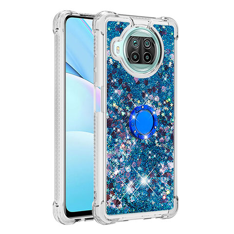 Custodia Silicone Cover Morbida Bling-Bling con Anello Supporto S01 per Xiaomi Mi 10i 5G Blu