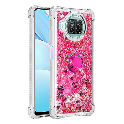 Custodia Silicone Cover Morbida Bling-Bling con Anello Supporto S01 per Xiaomi Mi 10i 5G Rosa Caldo