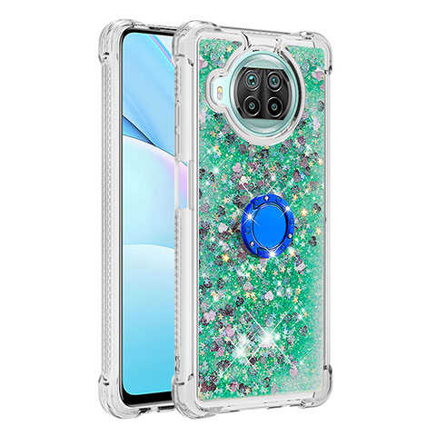 Custodia Silicone Cover Morbida Bling-Bling con Anello Supporto S01 per Xiaomi Mi 10i 5G Verde