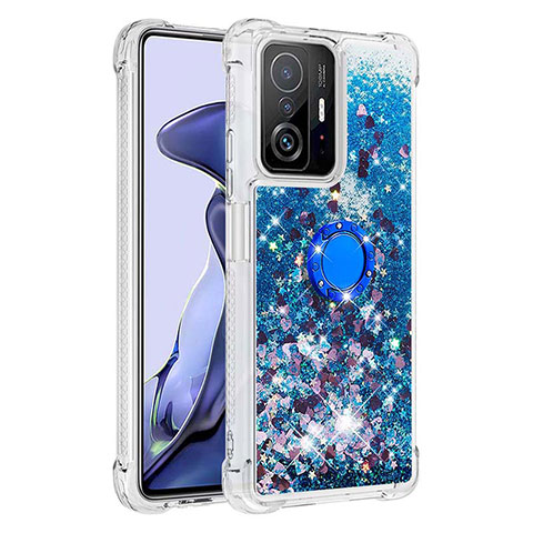 Custodia Silicone Cover Morbida Bling-Bling con Anello Supporto S01 per Xiaomi Mi 11T 5G Blu