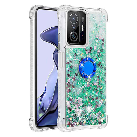 Custodia Silicone Cover Morbida Bling-Bling con Anello Supporto S01 per Xiaomi Mi 11T Pro 5G Verde