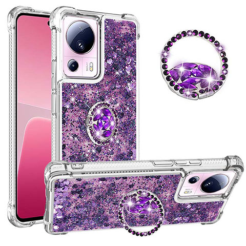 Custodia Silicone Cover Morbida Bling-Bling con Anello Supporto S01 per Xiaomi Mi 12 Lite NE 5G Viola