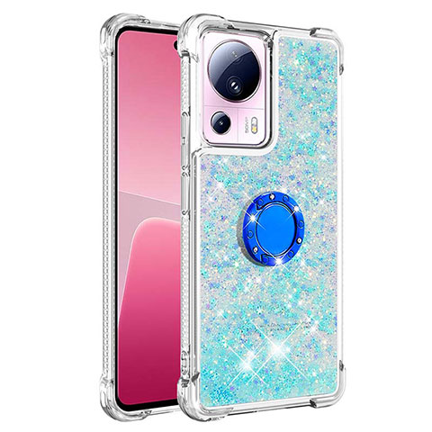 Custodia Silicone Cover Morbida Bling-Bling con Anello Supporto S01 per Xiaomi Mi 13 Lite 5G Azzurro