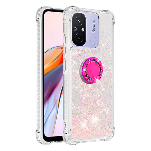 Custodia Silicone Cover Morbida Bling-Bling con Anello Supporto S01 per Xiaomi Poco C55 Rosa