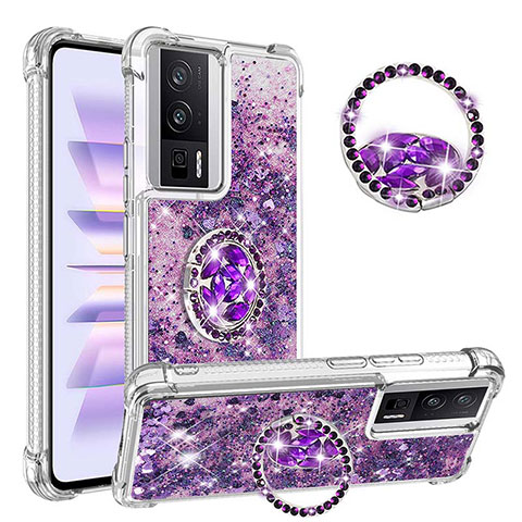 Custodia Silicone Cover Morbida Bling-Bling con Anello Supporto S01 per Xiaomi Poco F5 Pro 5G Viola