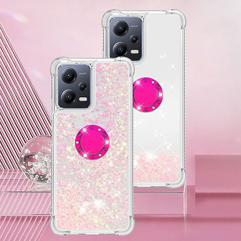 Custodia Silicone Cover Morbida Bling-Bling con Anello Supporto S01 per Xiaomi Poco X5 5G Rosa