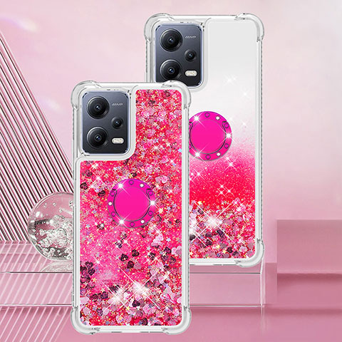 Custodia Silicone Cover Morbida Bling-Bling con Anello Supporto S01 per Xiaomi Poco X5 5G Rosa Caldo