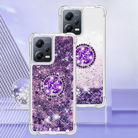 Custodia Silicone Cover Morbida Bling-Bling con Anello Supporto S01 per Xiaomi Poco X5 5G Viola