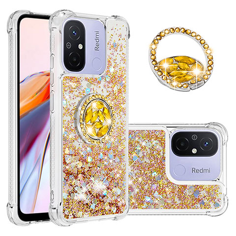 Custodia Silicone Cover Morbida Bling-Bling con Anello Supporto S01 per Xiaomi Redmi 11A 4G Oro